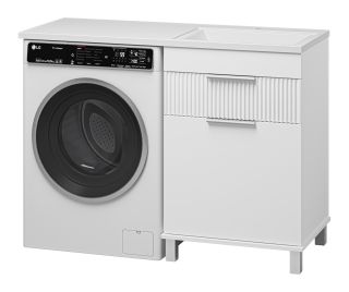 Напольная тумба под раковину Brevita Enfida 60см под стиральную машину с бельевой корзиной бежевый